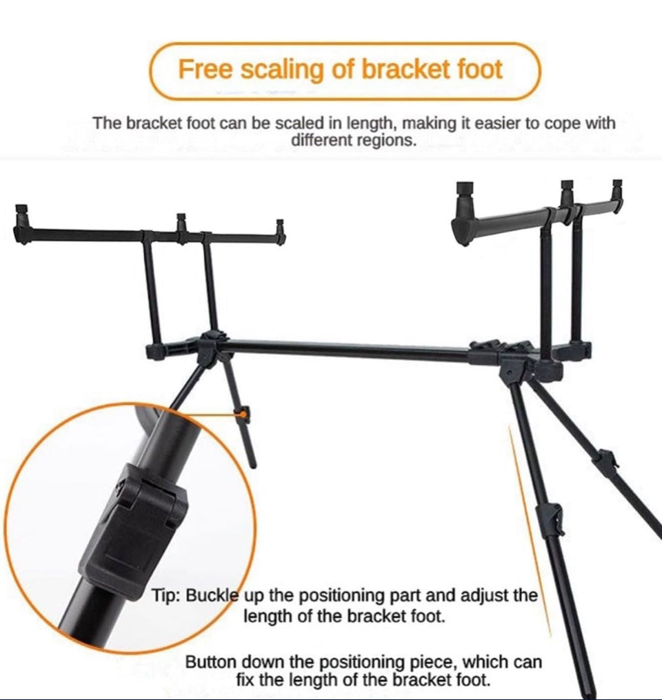 Open Box Adjustable Retractable Carp Fishing Rod Stand Holder, Fishing Rod Pod with 3 Bite Alarms & 3-Piece Bait Swinger Set