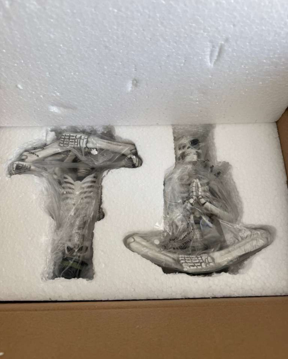 Open Box New OYATON Halloween Decorations Indoor, Gothic Skeleton Couple Decor for Home & Office, 2 Pack Small Resin Skull Figurines, Spooky Tabletop