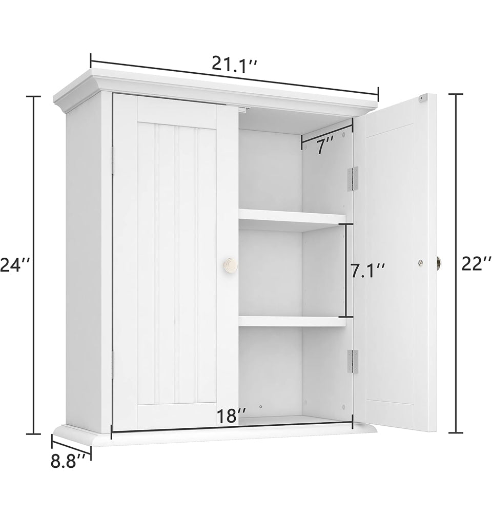 Open Box ChooChoo Bathroom Wall Cabinet, Over The Toilet Space Saver Storage Cabinet, Medicine Cabinet with 2 Door and Adjustable Shelves, Cupboard