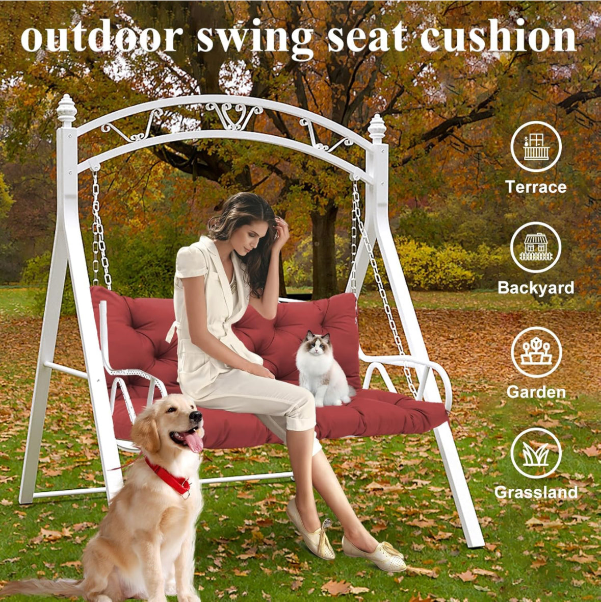 Outdoor Porch Swing Cushions with Backrest Waterproof Bench Cushion with Ties 3 Seater Swing Cushions Replacement for Outdoor Furniture Patio Garden B