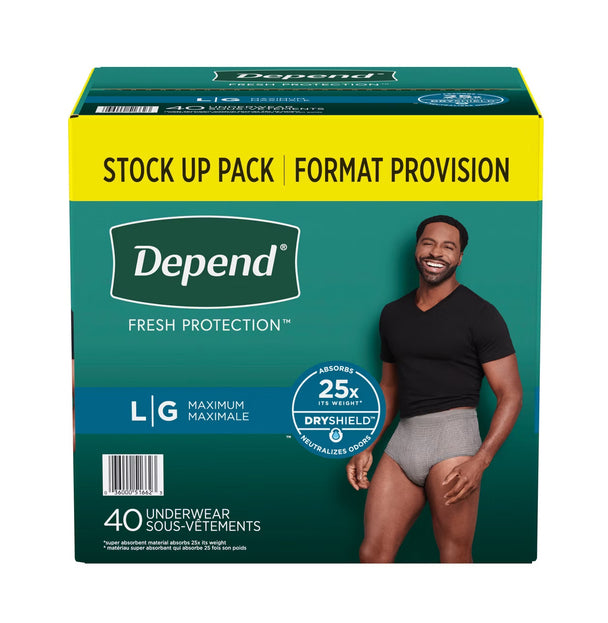 Brand New Depend Fresh Protection Adult Incontinence Disposable Underwear for Men - Maximum Absorbency - Gray
