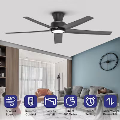 Open Box ocioc WFIVE 52-in Integrated LED Flush Mount Matte Black with Matte Black