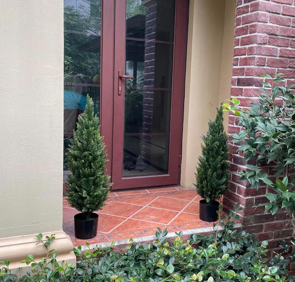 Open Box JoyPower 4.3 % Artificial Tree, 3FT Cedar Potted Plant, 2 Pack, UV Resistant, Indoor Outdoor Garden Decor