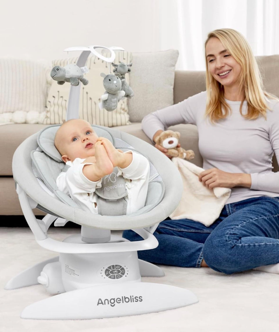 Used Angelbliss 3 in 1 Baby Swing with Motion Detection, Portable Baby Swings for Infants with Removable Rocker & Stationary Seat, Bluetooth Enabled w
