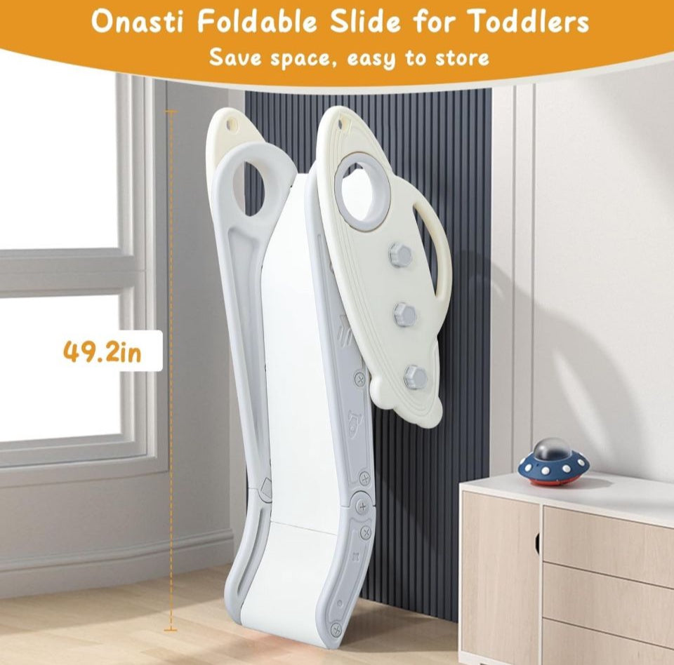 Open Box Onasti Kids Slide for Toddlers Age 1-3 Indoor Baby Plastic Slide Outdoor Climber Freestanding Playset with Basketball Hoop & Ring Game Grey