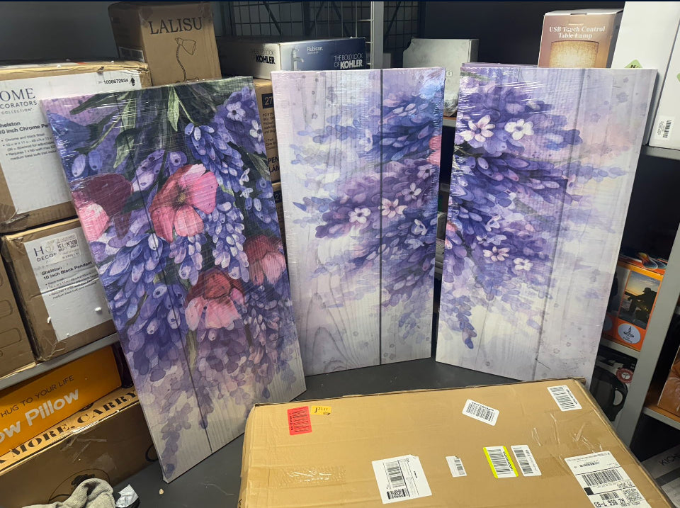 Open Box New Flower Wall Art,3 Piece Purple Lavender on the Wood Grain Background Canvas Print Nature Lilac Wall Art for Living Room Bedroom Wall Pain
