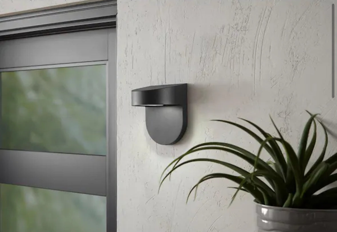 Hampton Bay 6.1 in. Black LED Outdoor Wall Lantern Sconce with Frosted Glass