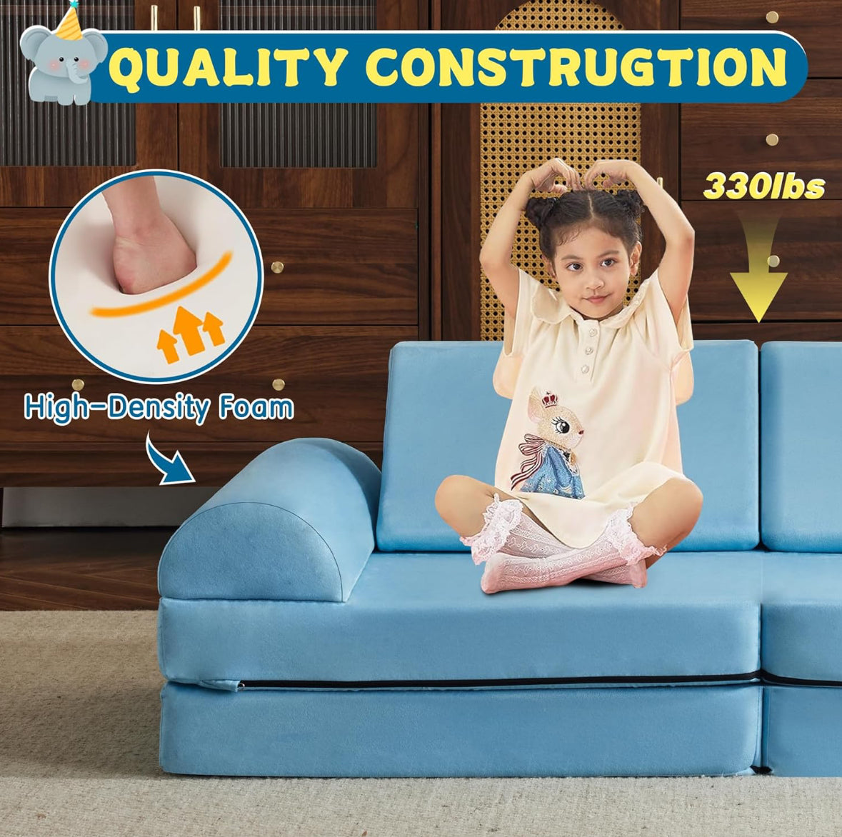 jela Kids Couch Large, Floor Sofa Modular Funiture for Kids Adults, Playhouse Play Set for Toddlers Babies, Modular Foam Play Couch Indoor