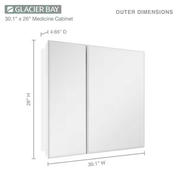 Open Box Glacier Bay 30 in. W x 26 in. H Rectangular Wood Composite Medicine Cabinet with Mirror