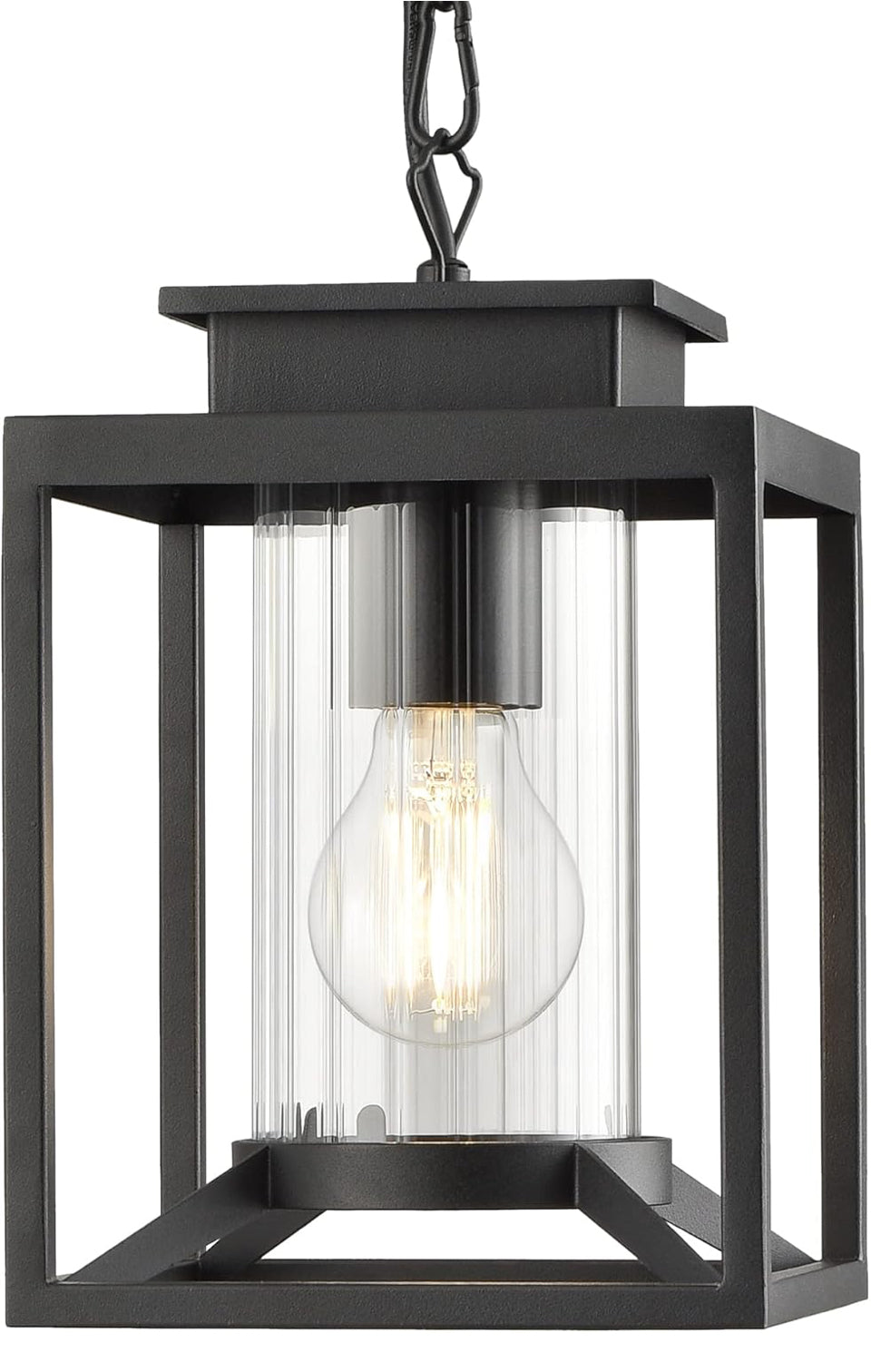 Brand New Osimir Outdoor Pendant Light for Porch, 1-Light Black Hanging Porch Light Modern Exterior Hanging Lantern with Cylinder Glass and Adjustable Chain for Gazebo, 2353/1H