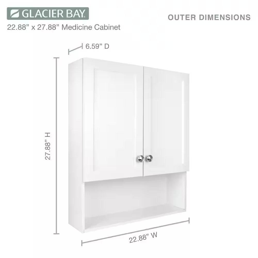 Open Box Glacier Bay 22-7/8 in. W. x 27-7/8 in. H Framed Surface-Mount Rectangular Bathroom Medicine Cabinet with Mirror, White