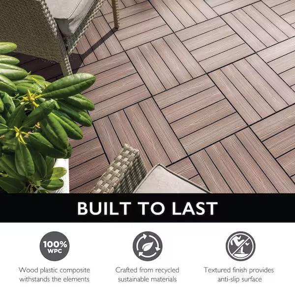 Open Box Design House Straight Edge Trim 3 in. x 12 in. Wood-Plastic Composite Deck Tile in Russet Canyon( 4-Pack
