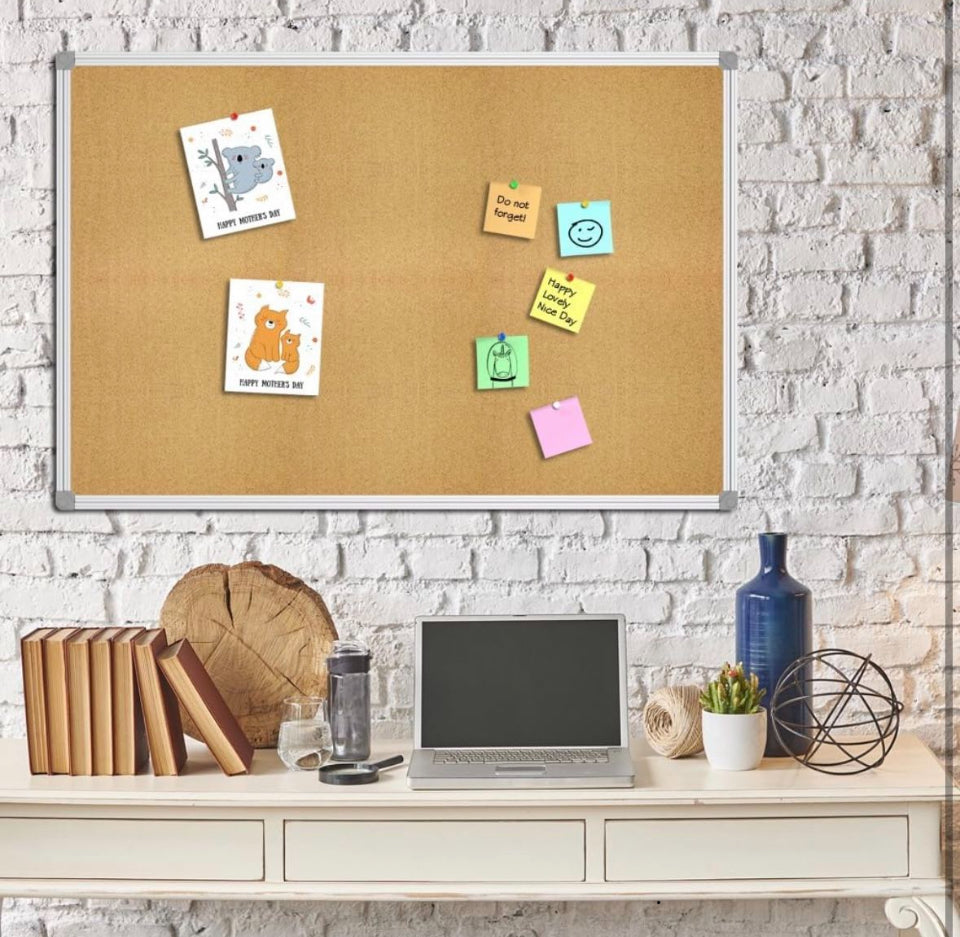 Lockways Cork Board Bulletin Board, Double Sided Corkboard 36" x 24", Wall-Mounted Aluminum Framed Message Presentation Notice Board 3 x 2