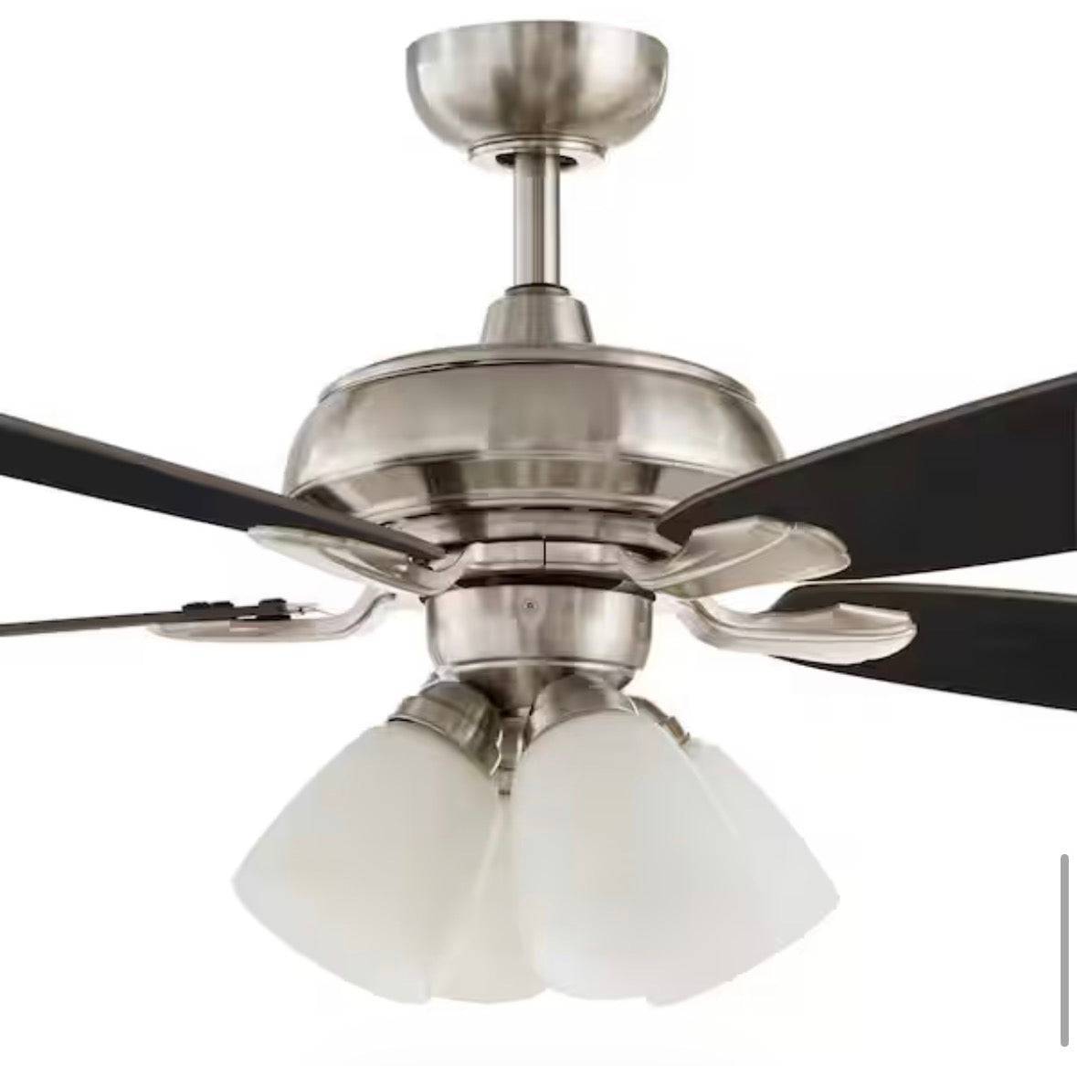 Hampton Bay
Hollis 52 in. Indoor LED Brushed Nickel Dry Rated Ceiling Fan with 5 Reversible Blades, Light Kit and Remote Control