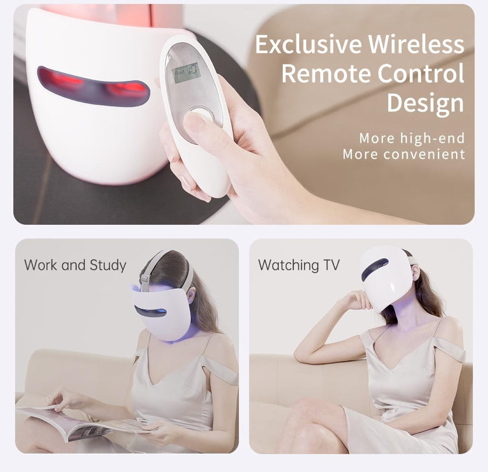 Open Box HIME SAMA Led Face Mask, Red Light Mask for Face, FSA/HSA Eligible, Infrared, Red & Blue Light Mask for Skin Care, Wrinkle Reduction, Wireless