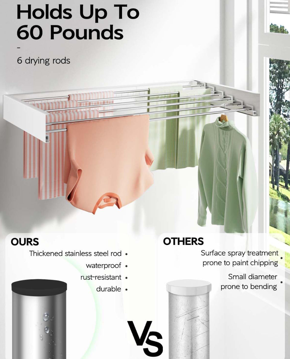 Vikaqi Wall Mounted Clothes Drying Rack 40 inches, Foldable Wall Mount Laundry Drying Rack Folding Indoor, Drying Rack Clothing Collapsible, Towel Dry - Selzalot