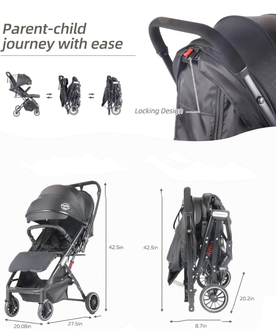 Baby Stroller, Lightweight Stroller w/Snack Tray, Footmuff, Raincover, Cup Holder & Travelbag, Toddler Stroller Folding with One Hand, Travel Stroller - Selzalot