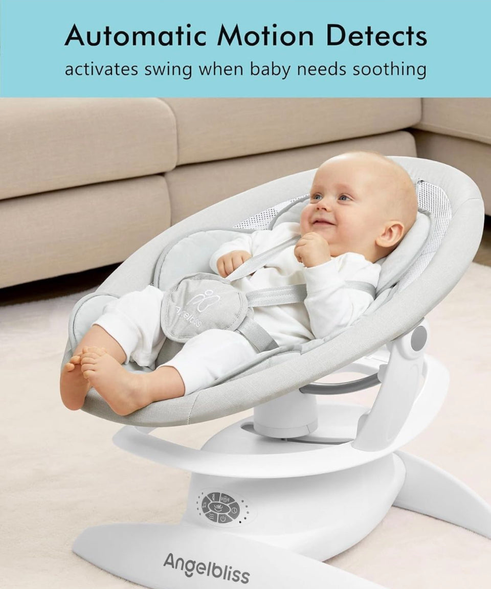 Used Angelbliss 3 in 1 Baby Swing with Motion Detection, Portable Baby Swings for Infants with Removable Rocker & Stationary Seat, Bluetooth Enabled w