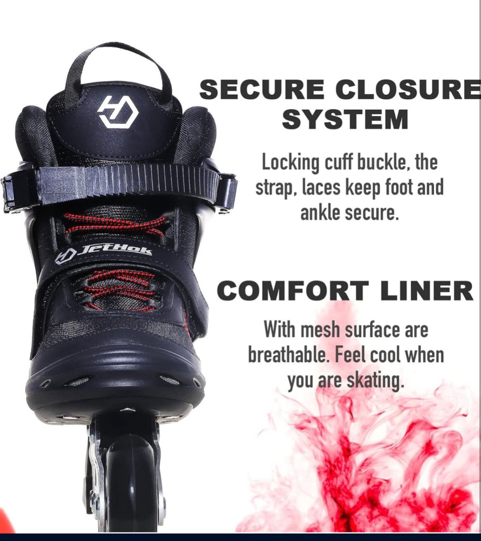JetHok Fitness Inline Skate, Professional Aluminum Inline Rollerskates Outdoor (Black and Red, Size 7-11)