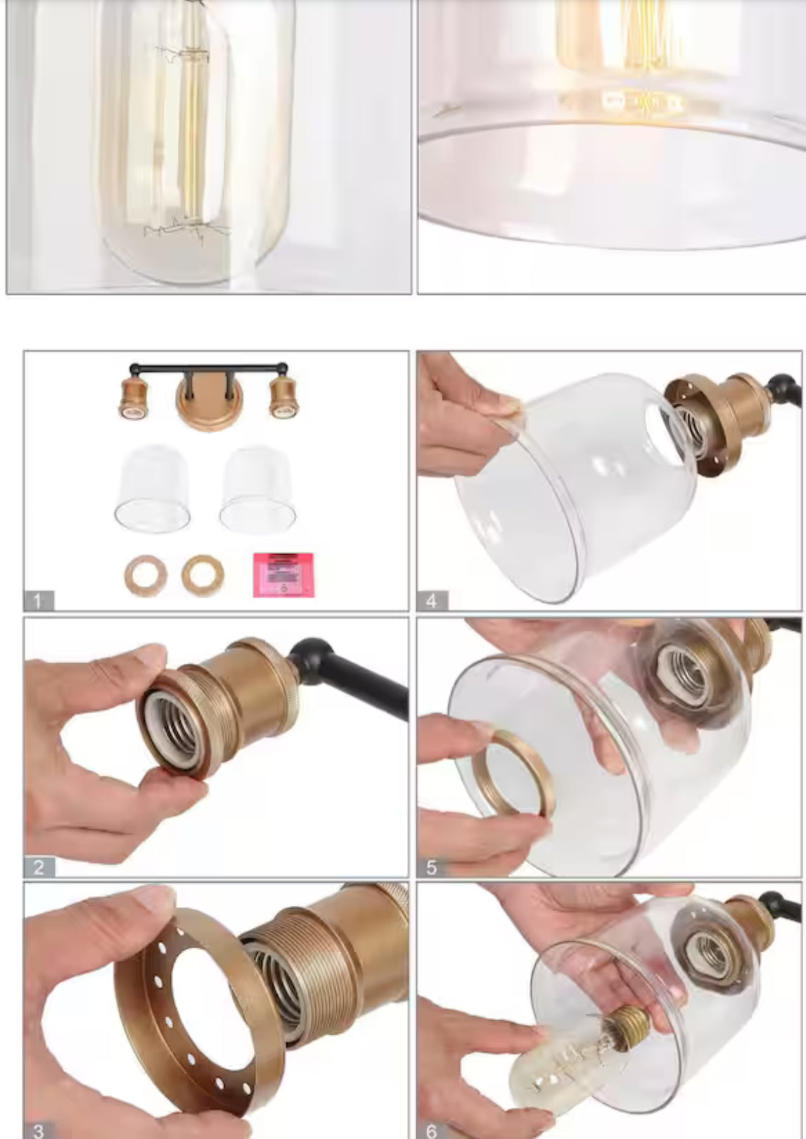 Uolfin Modern Dome Bathroom Vanity Light 2-Light Black and Brass Bell Wall Sconce Light with Clear Glass