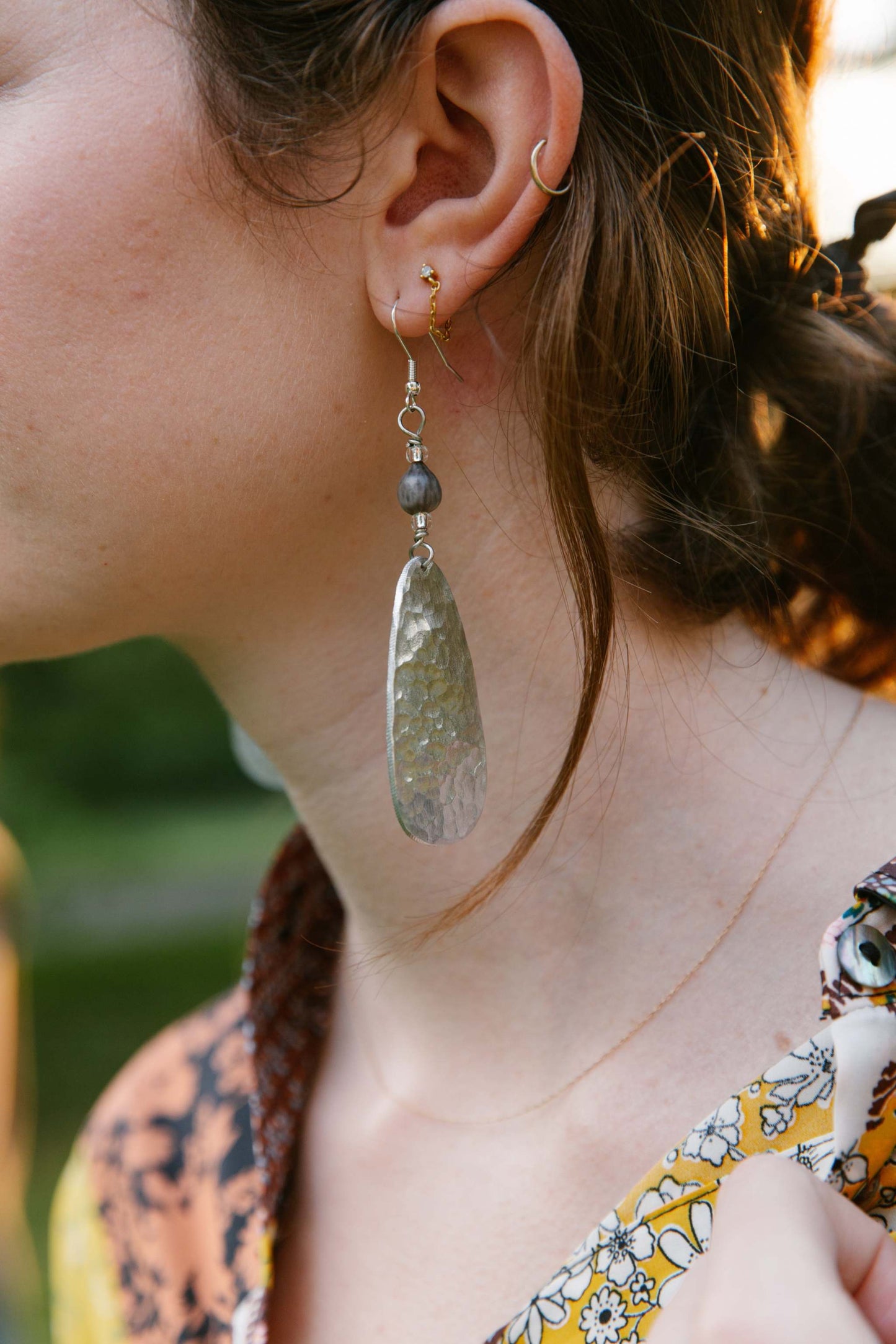 Ellipse Hammered Aluminum Earring