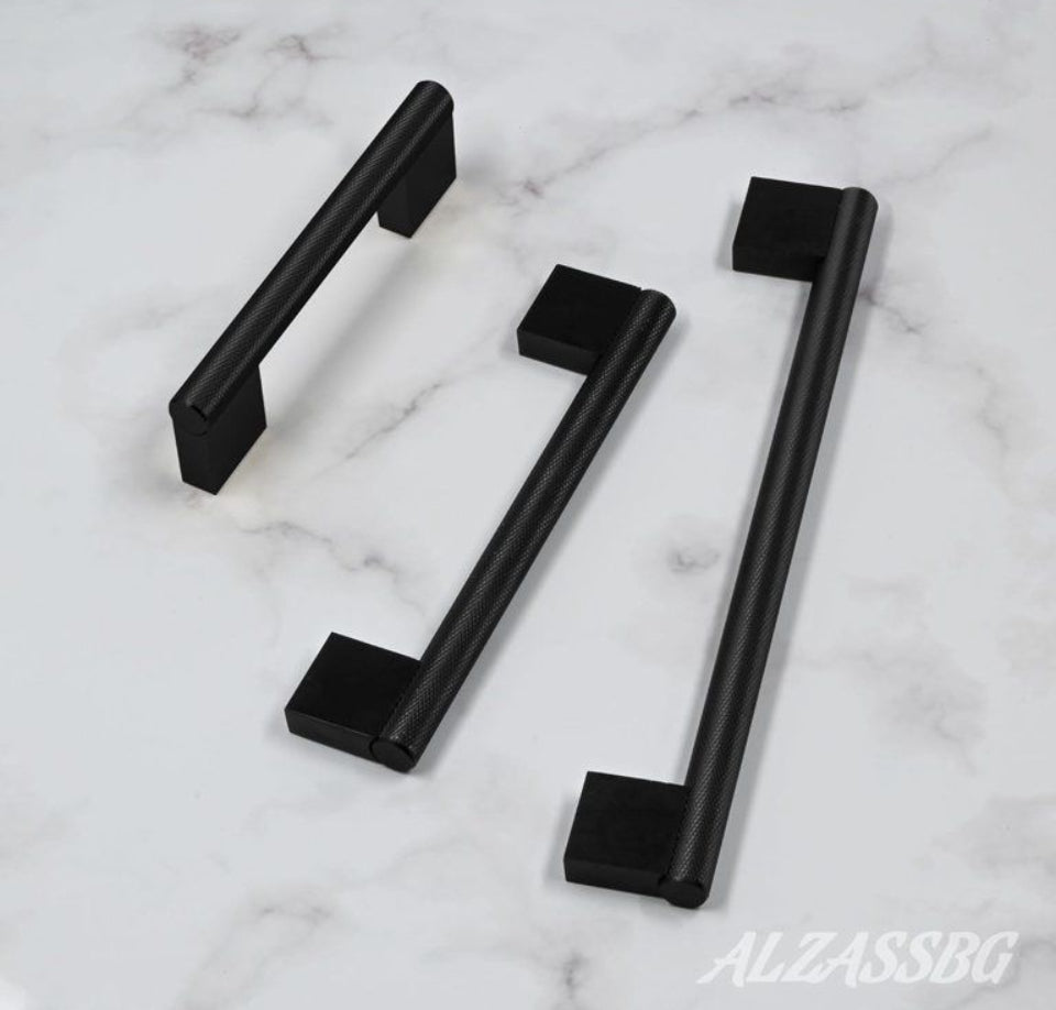Open Box Alzassbg 10 Pack Matt Black Cabinet Pulls, 5 Inch(128mm) Hole Centers Kitchen Hardware Knurled Cabinet Handles for Cabinets and Drawers