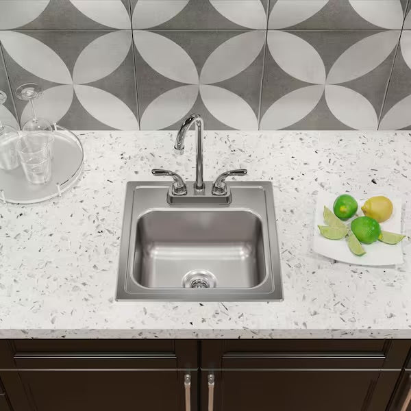 Open Box Elkay 15 in. Drop-in Single Bowl 20-Gauge Durable Satin Stainless Steel Kitchen Sink Kit w/ Faucet