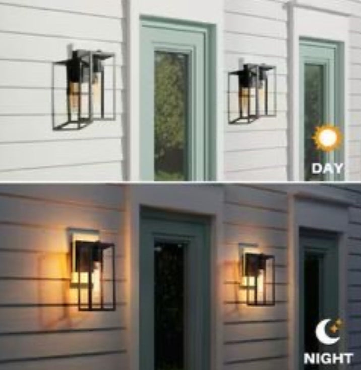 Open Box LNC Rustic Matte Black Outdoor Wall Sconce 1-Light Classic Cage Wall Lantern for Patio with Clear Glass Shade