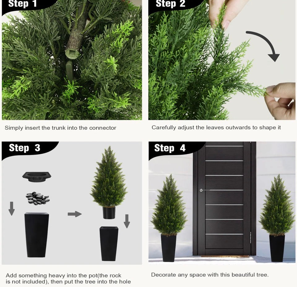 Vitalismo Faux Cedar Tree In Black Pot-UV Rated Potted Plant for Home Decor Outdoor or Indoor (Set of 2)