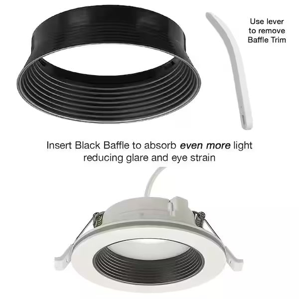 Brand New Commercial Electric 4 in. Adjustable CCT Integrated LED Canless Recessed Light Trim with Night Light 650 Lumens Reduces Glare and Eye Strain