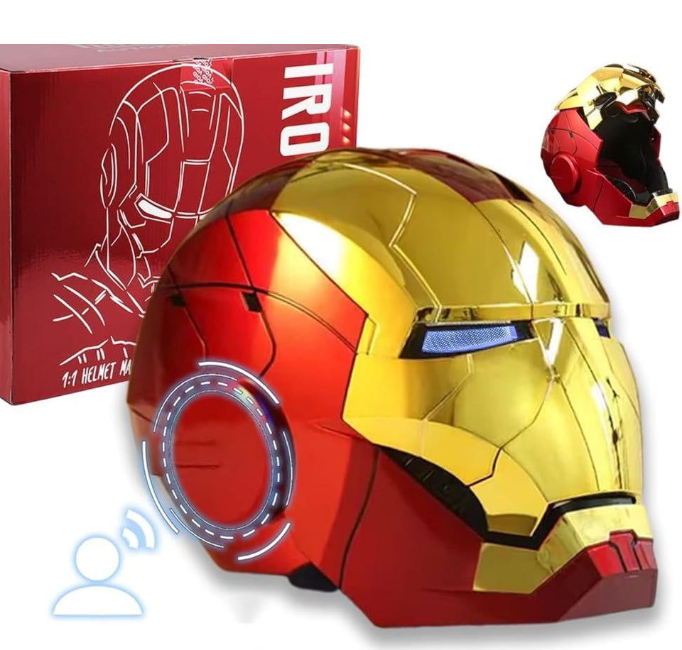 Open Box AuToKING Wearable Iron Mask with eyes glow Voice, touch and remote control Super Hero helmet cool stuff costume suits Cosplay amazing hot toys for boys teen Adult halloween gifts for age 8-12 13 years old