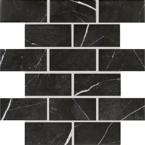 Open Box Daltile Restore Black Marble 12 in. x 12 in. Glazed Ceramic Brick Joint Mosaic Tile (9.96 sq. ft./Case)