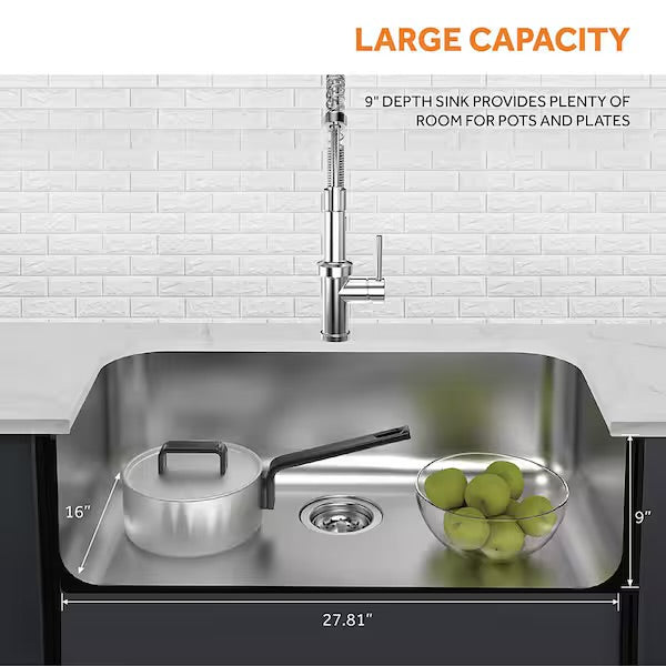 Open Box Glacier Bay Builder 30 in. Undermount Single Bowl 18 Gauge Stainless Steel Kitchen Sink with Strainer
