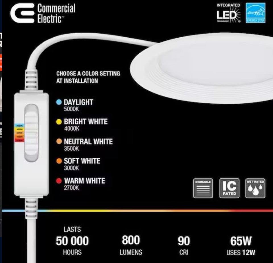 Brand New Commercial Electric Elite Series 6 in. LED DuoBright, 3-Level Lumen Select, Baffle Canless Recessed Light, Adjustable CCT