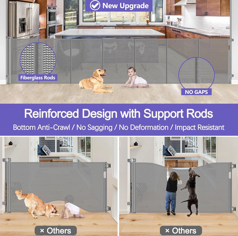 Open Box Stcockis 42" Tall X 120" Wide Retractable Baby Gates Extra Wide Dog Gate Keeps Pets from Getting Under Tall Baby Gate, Indoor/Outdoor Pet Gat