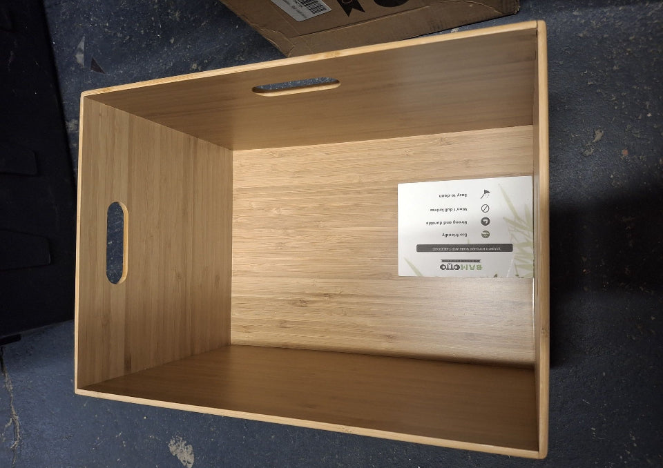 Open Box New BAMOTTO Lidded Bamboo Storage Bins & Box/Cube/Basket, Home Kitchen and Office Storage Boxes with Handles & Stackable for Organizer Table
