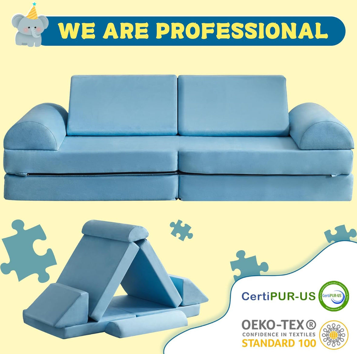 jela Kids Couch Large, Floor Sofa Modular Funiture for Kids Adults, Playhouse Play Set for Toddlers Babies, Modular Foam Play Couch Indoor
