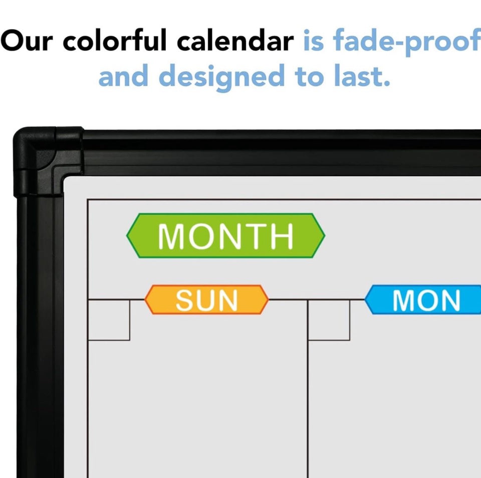 JILoffice Magnetic Calendar Whiteboard & Bulletin Corkboard Combination, Combo Board 48 × 36 Inch, Black Aluminum Frame Wall Mounted Board for Office Home and School with 10 Push Pins