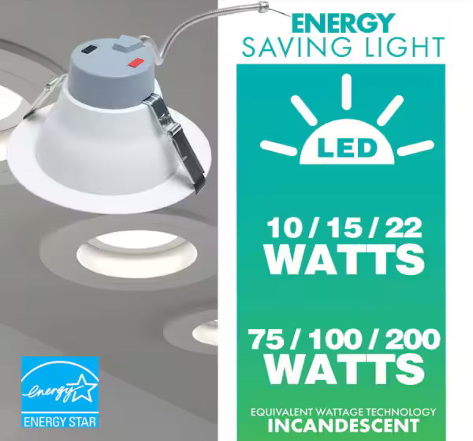 Open Box Simply Conserve 8 in. Selectable CCT Canless Integrated LED Retrofit White Recessed Light with Selectable Lumen CEC Compliant (4-Pack)