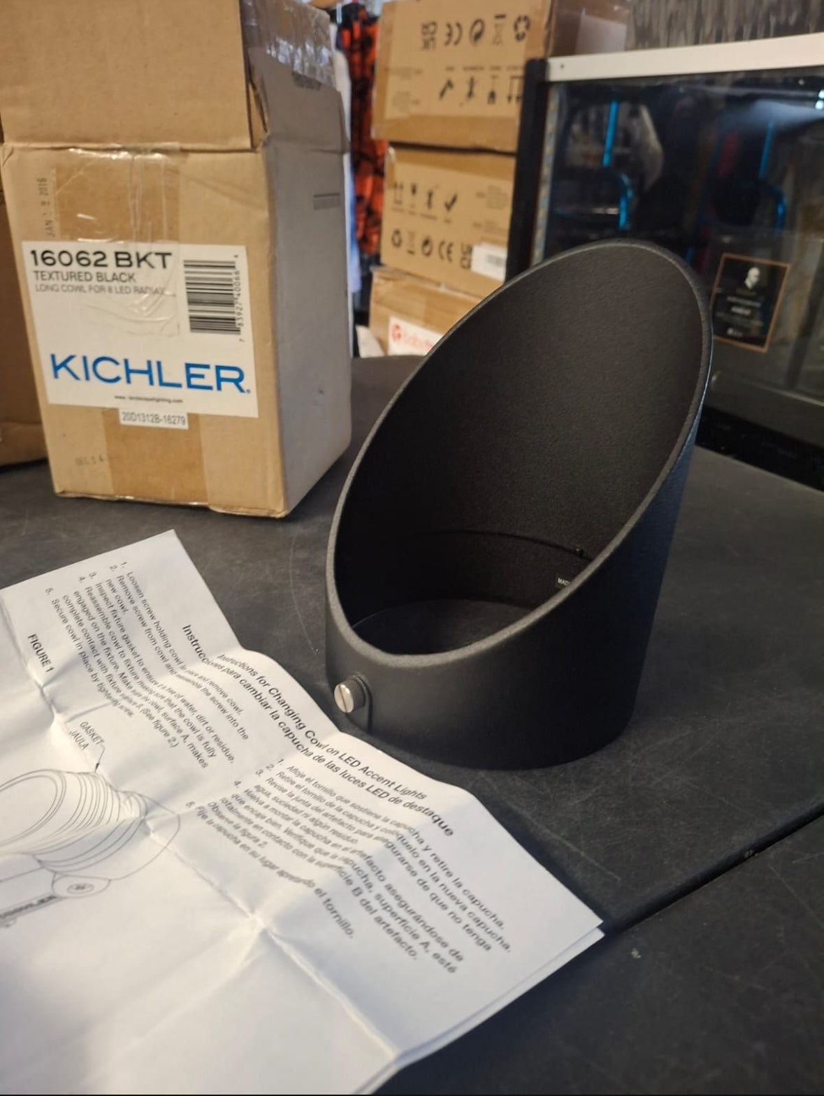 Open Box New Kichler 16062BKT Accessory Long Cowl for 8-LED Radiax, Textured Black