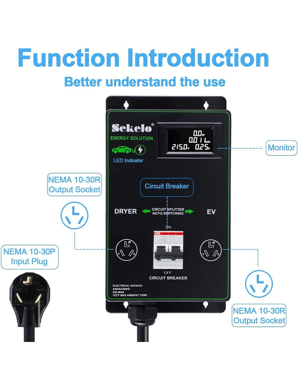 Open Box Sekelo Smart EV Charging Integration: Sekelo Automatic Power Switch for Dryer & EV, NEMA 10-30, Fast Charging, Realtime Display