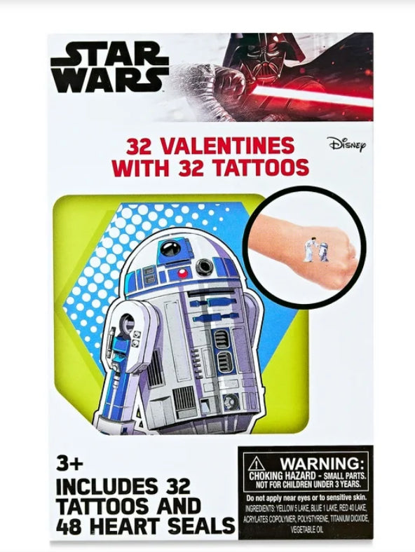 Brand New Classic Star Wars Valentine Exchange Cards with Bonus Tattoos, Temporary, Multi-Color, 32 Count