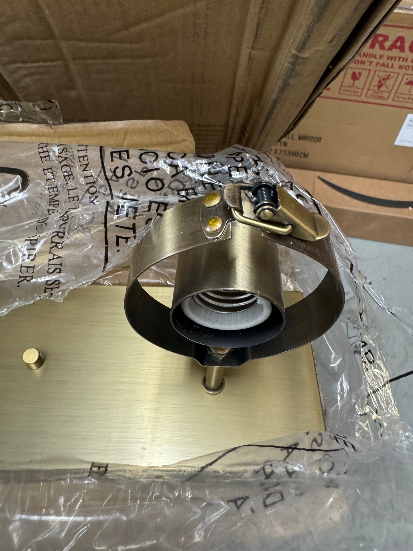 Progress Lighting Calhoun Collection 30-1/4 in. 4-Light Gold Vintage Brass Clear Glass Farmhouse Urban Industrial Bathroom Vanity Light