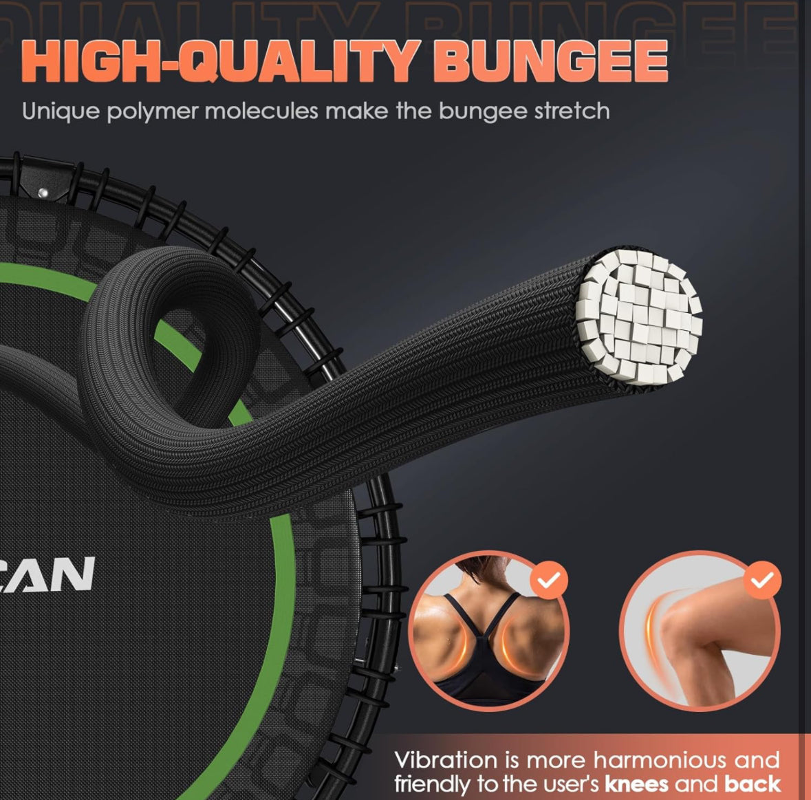BCAN 450/550 LBS Foldable Mini Trampoline, 40"/48"/50" Fitness Trampoline with Bungees, U/T Shape Adjustable Foam Handle, Stable & Quiet Exercise Rebo