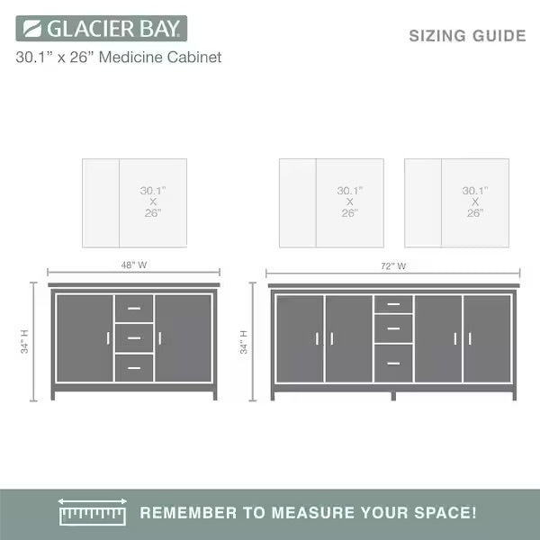 Open Box Glacier Bay 30 in. W x 26 in. H Rectangular Wood Composite Medicine Cabinet with Mirror