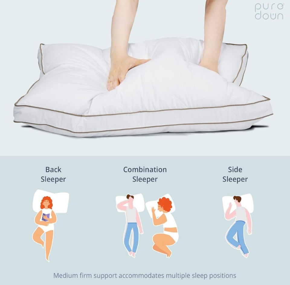 Open Box puredown® Goose Feathers and Down Pillow for Sleeping Gusseted Bed Hotel Collection Pillows, Standard, Set of 2