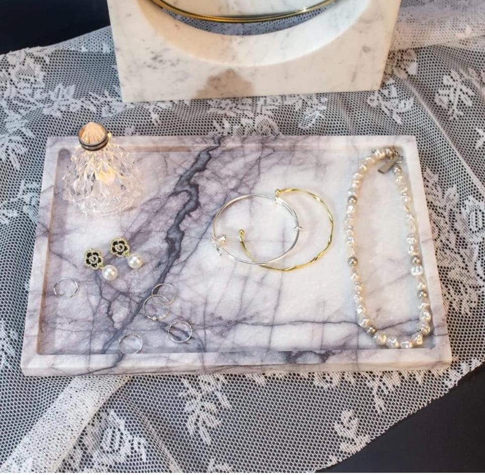 Open box DUANYAN Real Luxurious Vanity Tray Natural Genuine Marble Storage Tray for Home Decor Stone Tray for Bathroom/Kitchen/Vanity/Dresser Non-Res