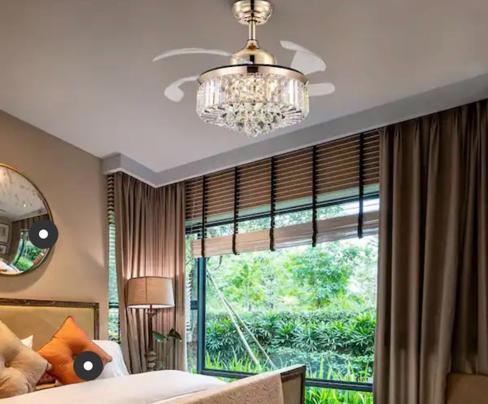 Open box ANTOINE 36 in. Integrated LED Indoor Gold Crystal Chandelier Retractable Blades Ceiling Fan with Light and Remote