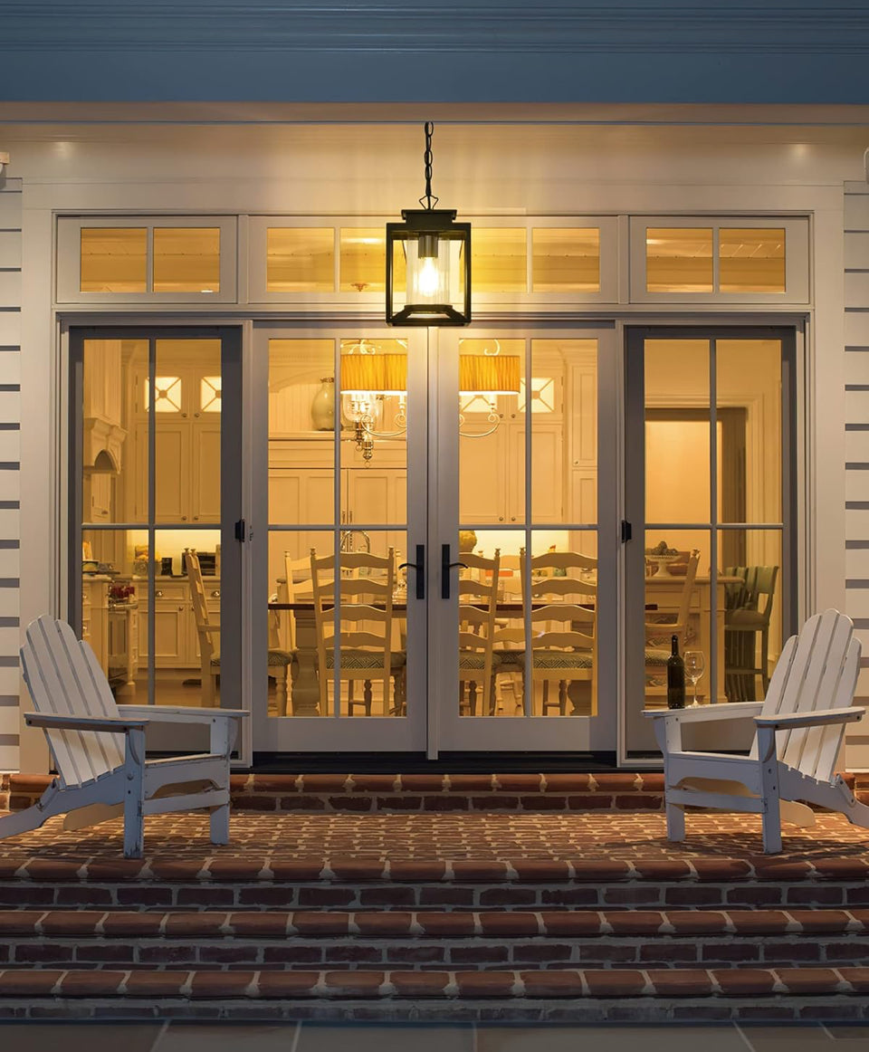 Brand New Osimir Outdoor Pendant Light for Porch, 1-Light Black Hanging Porch Light Modern Exterior Hanging Lantern with Cylinder Glass and Adjustable Chain for Gazebo, 2353/1H