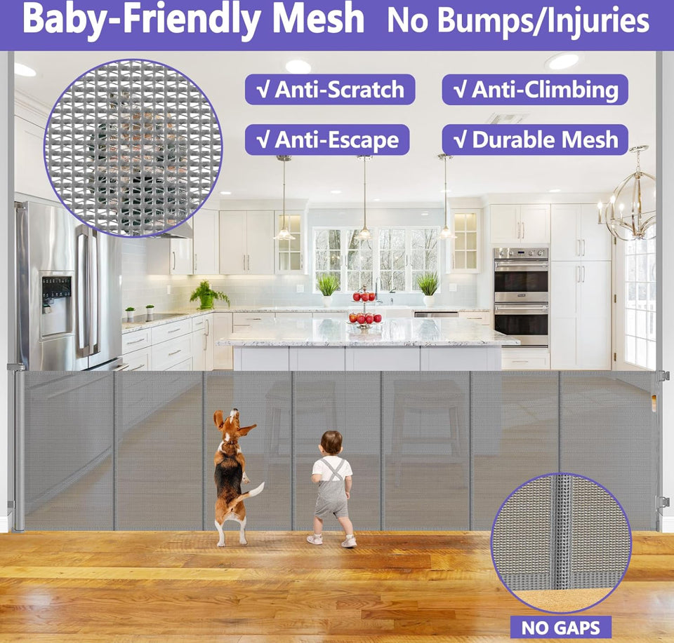 Open Box Stcockis 42" Tall X 120" Wide Retractable Baby Gates Extra Wide Dog Gate Keeps Pets from Getting Under Tall Baby Gate, Indoor/Outdoor Pet Gat